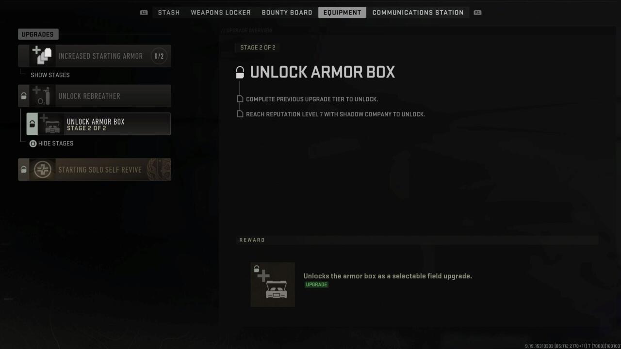 DMZ equipment upgrade menu